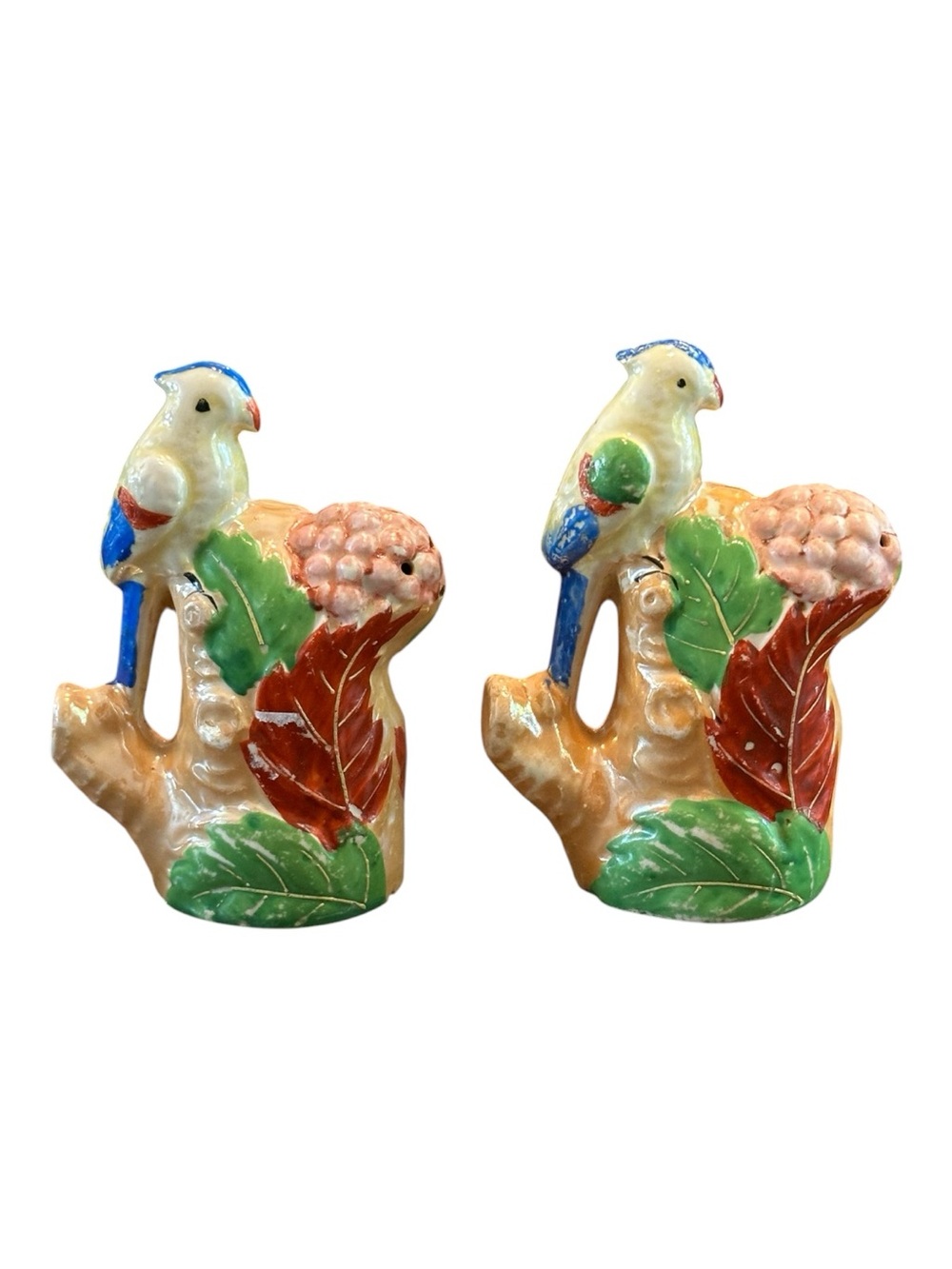 Hand-Painted Ceramic Parrot Figurine Pair - Multicolor Decorative Accents